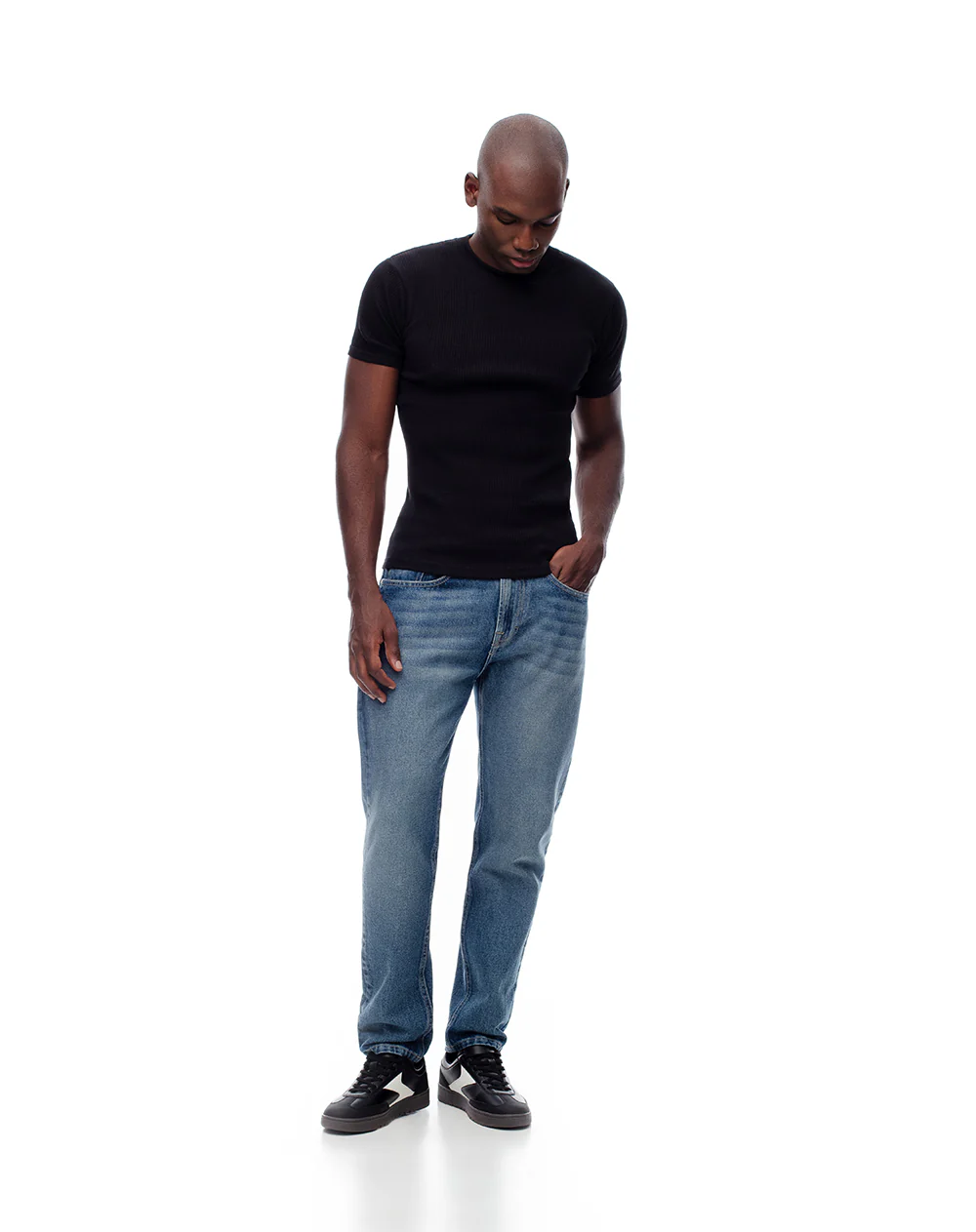 Camiseta slim rib algodón negra hombre - Image 3