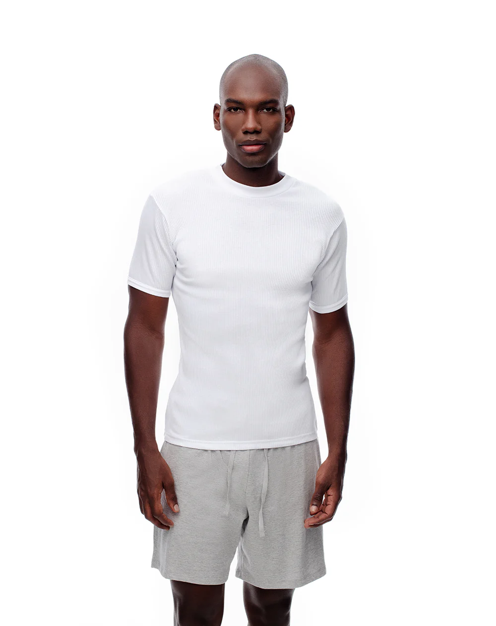 Camiseta slim rib algodón blanca hombre - Image 2