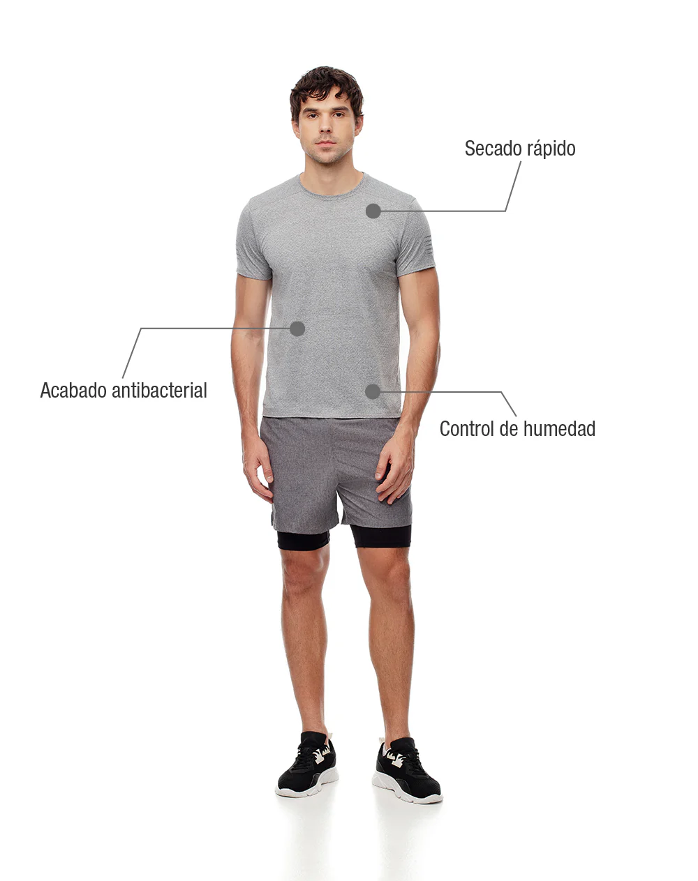 Camiseta deportiva control humedad gris hombre - Image 2