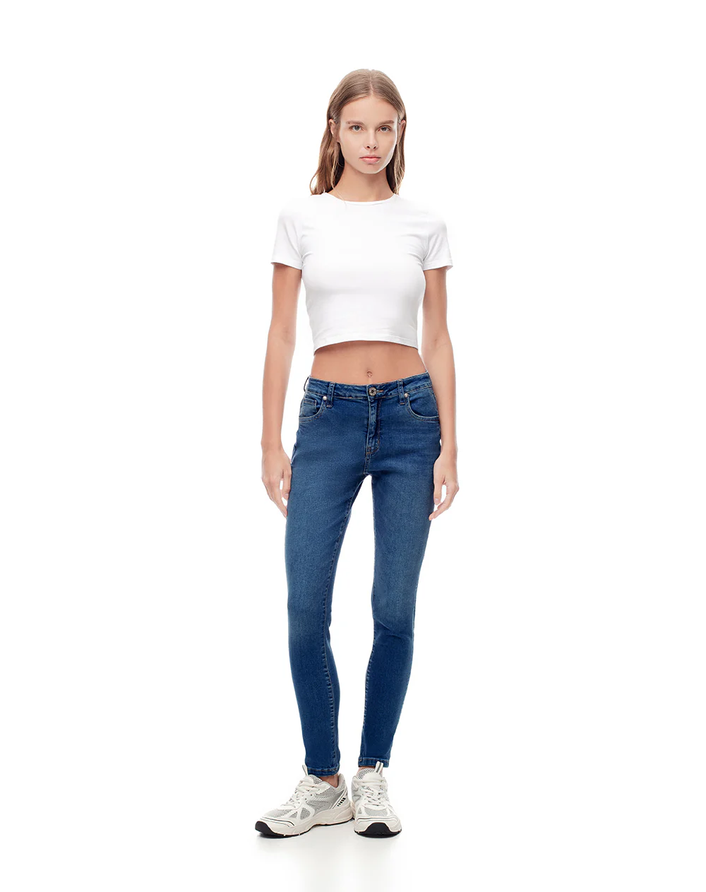 Jean súper skinny tiro medio índigo medio mujer