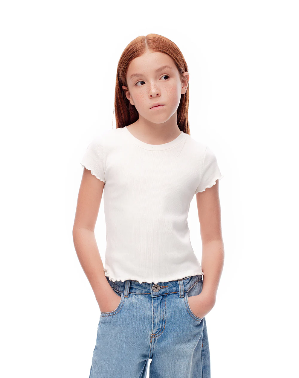 Camiseta slim algodón blanca niña