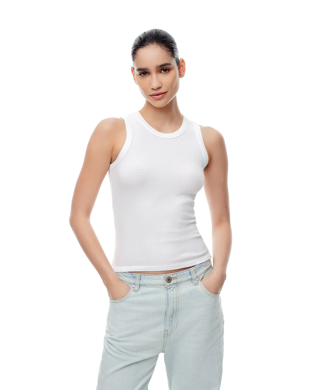 Camiseta esqueleto slim rib algodón blanca mujer - Image 2