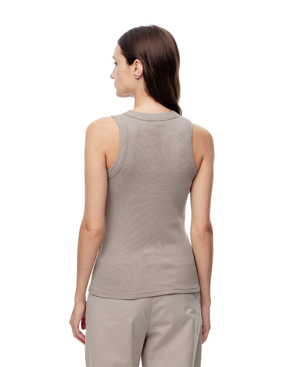 Camiseta esqueleto slim rib algodón taupe mujer - Image 2