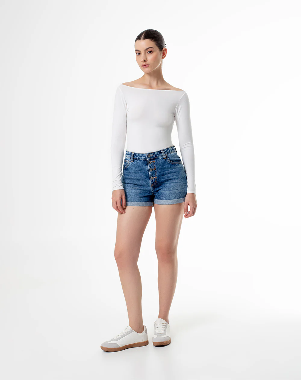 Short tiro alto denim índigo medio mujer - Image 4
