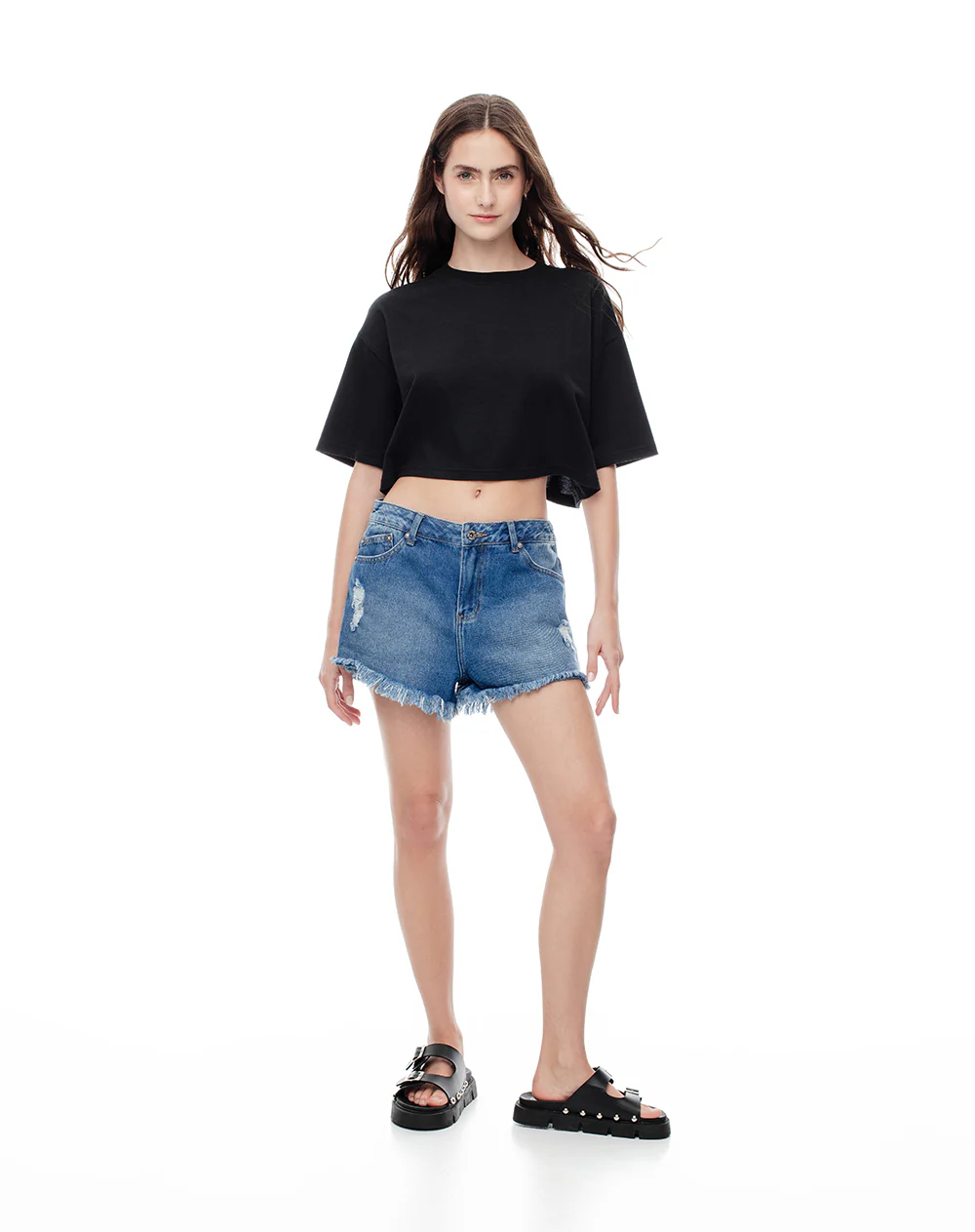 Short tiro medio denim desgaste índigo medio mujer - Image 5