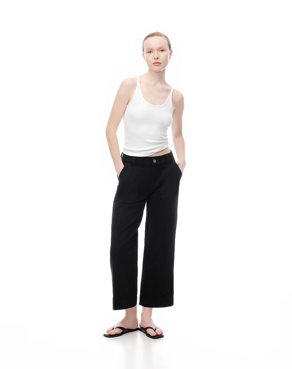 Jean culotte tiro medio negro mujer