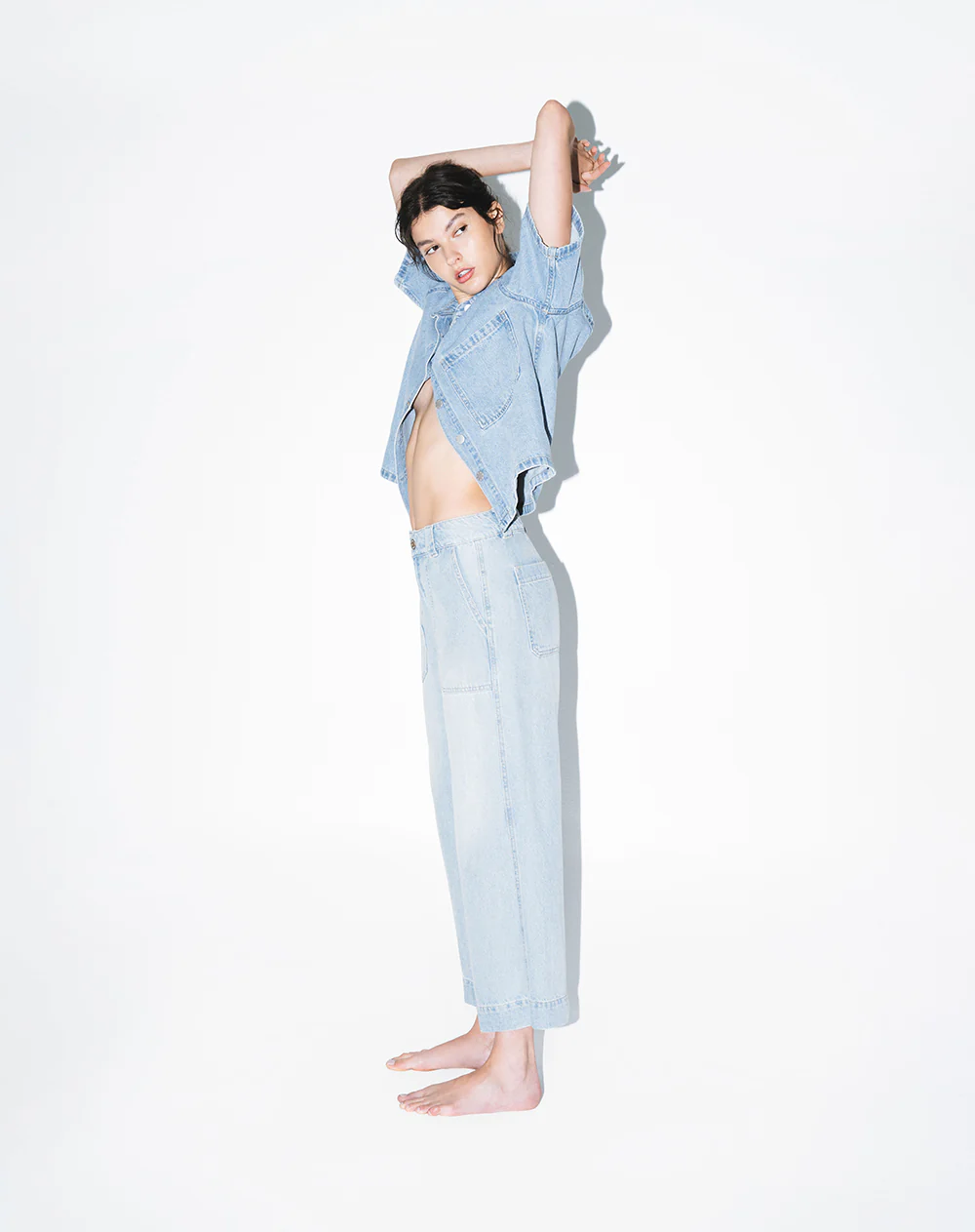 Jean culotte tiro medio índigo claro mujer - Image 3