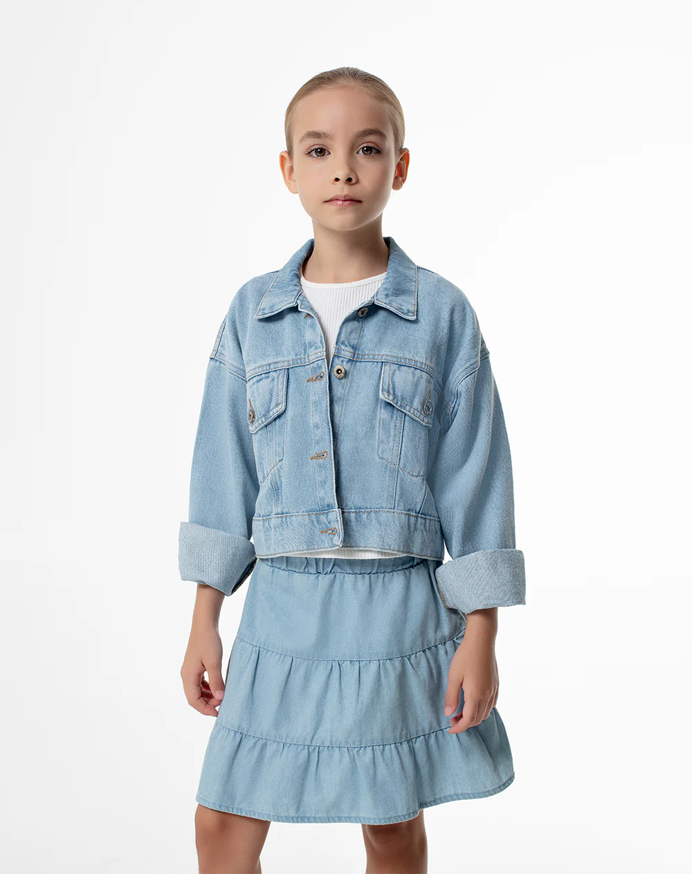Falda capas denim índigo claro niña - Image 2