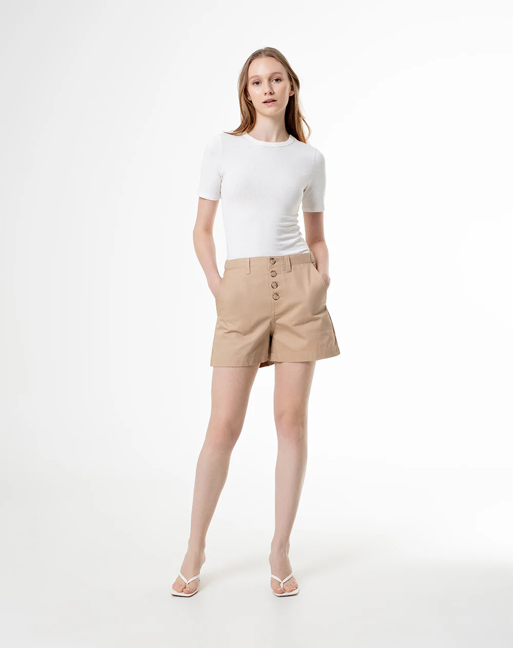Short tiro medio regular algodón caqui mujer - Image 5