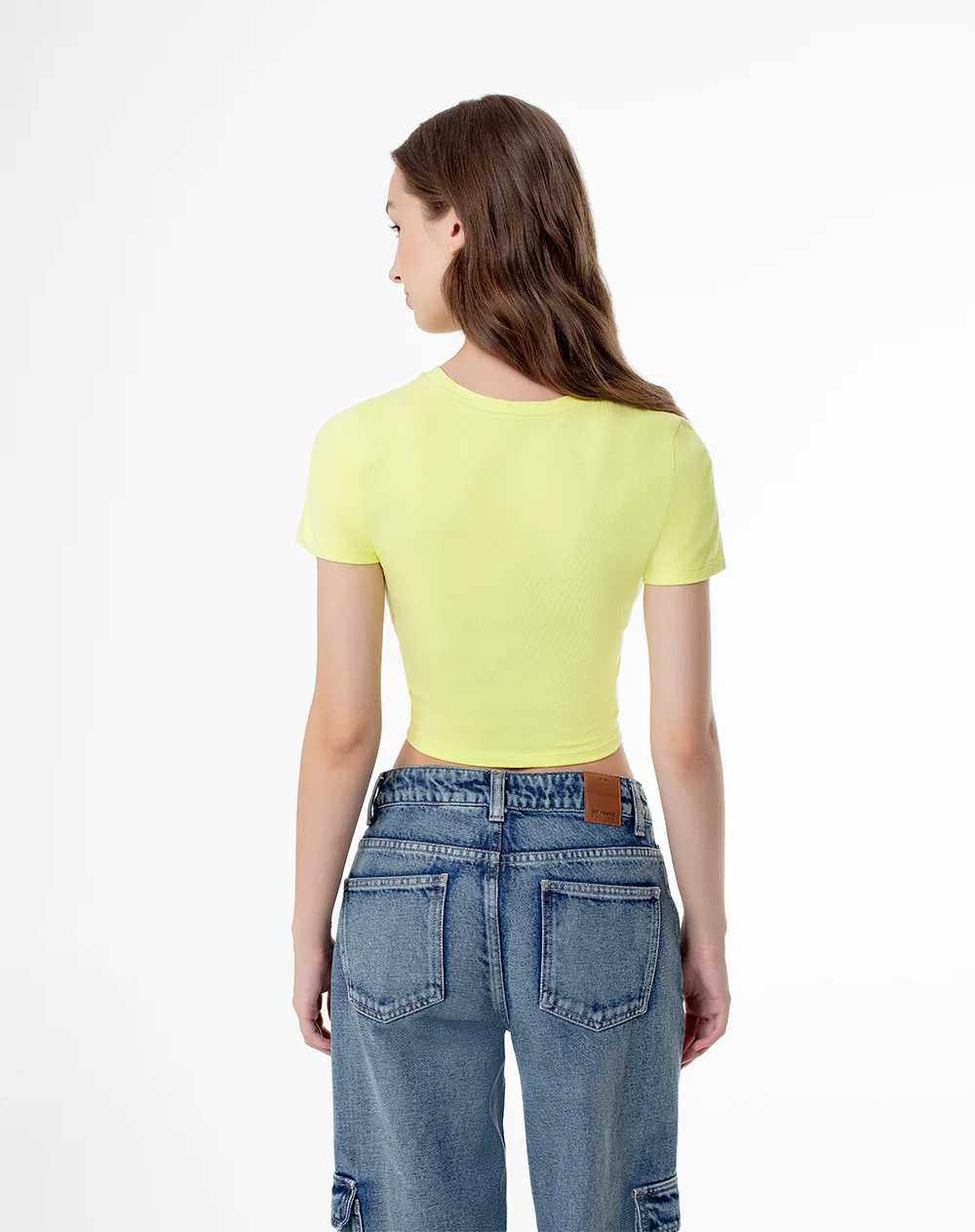 Camiseta crop slim algodón verde mujer - Image 2