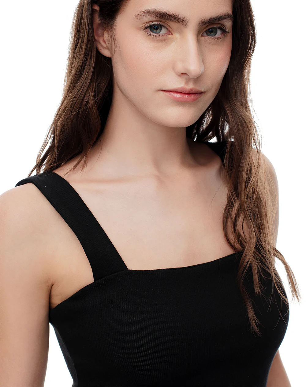 Crop top slim rib algodón negra mujer - Image 3