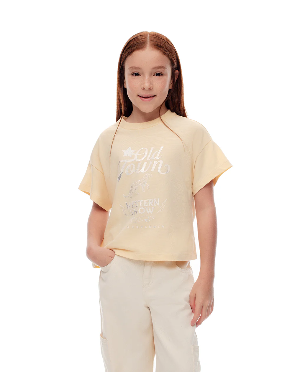 Camiseta regular algodón amarilla estampada niña