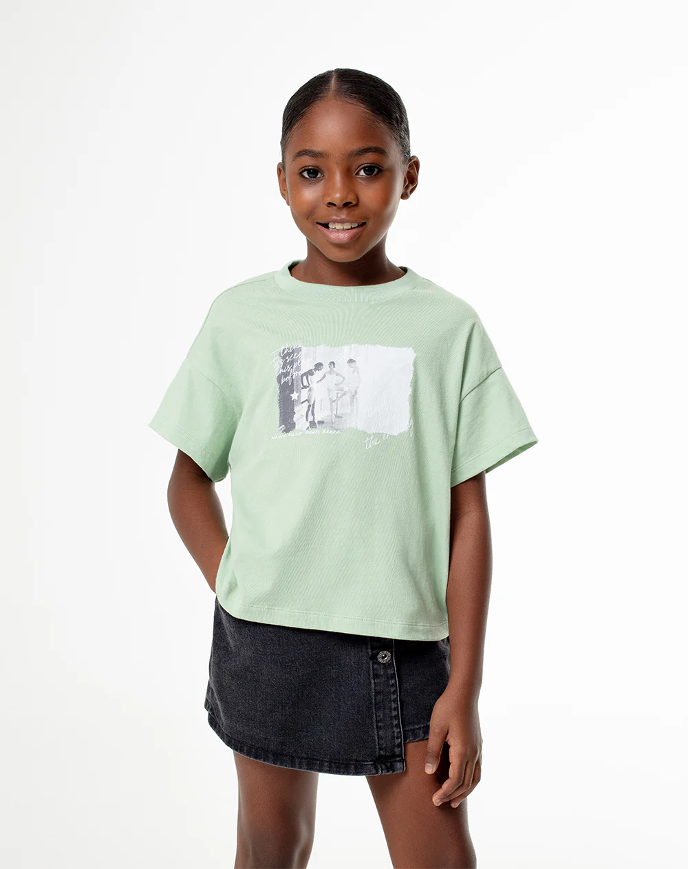 Camiseta oversize algodón verde niña