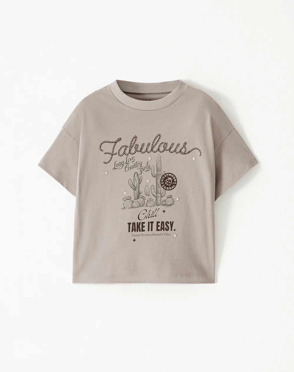 Camiseta regular algodón taupe estampada niña - Image 5