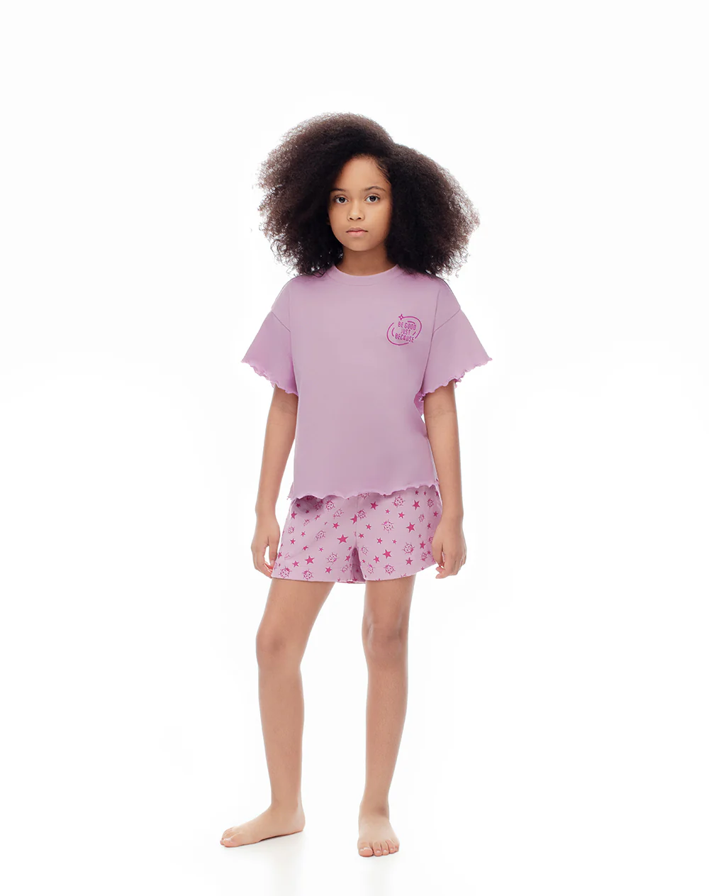 Camiseta + short de pijana algodón lila niña