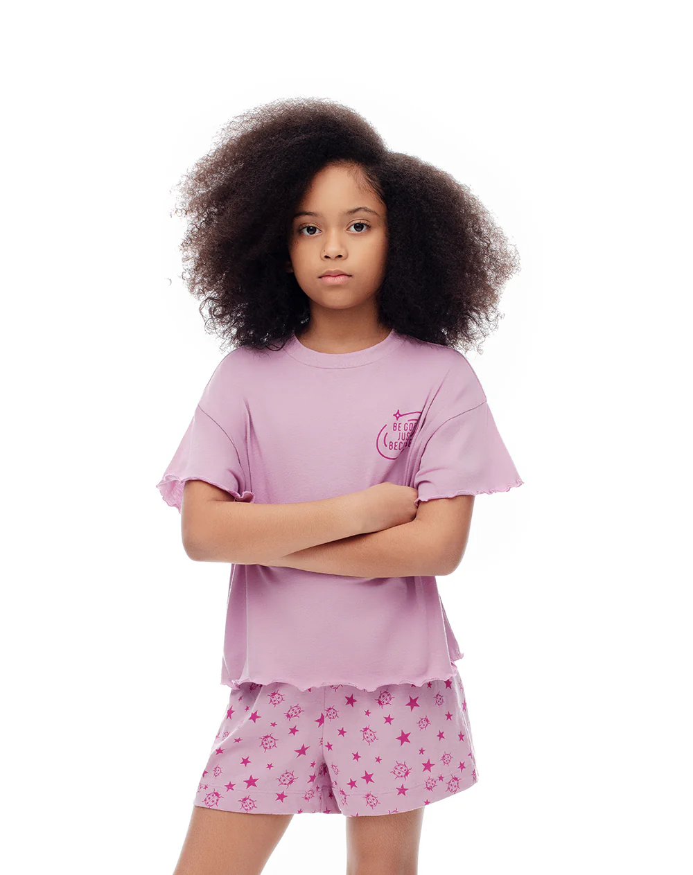 Camiseta + short de pijana algodón lila niña - Image 3