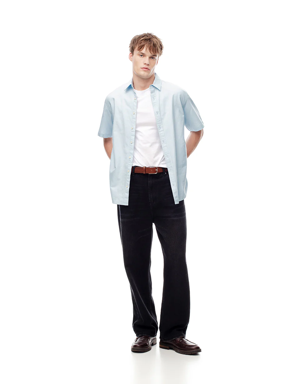 Camisa manga corta regular algodón azul hombre - Image 4