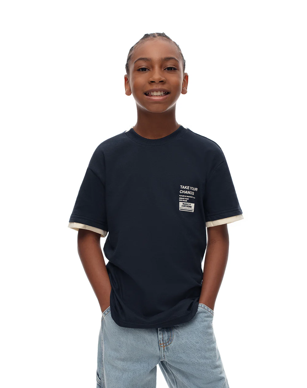 Camiseta regular algodón azul estampada niño