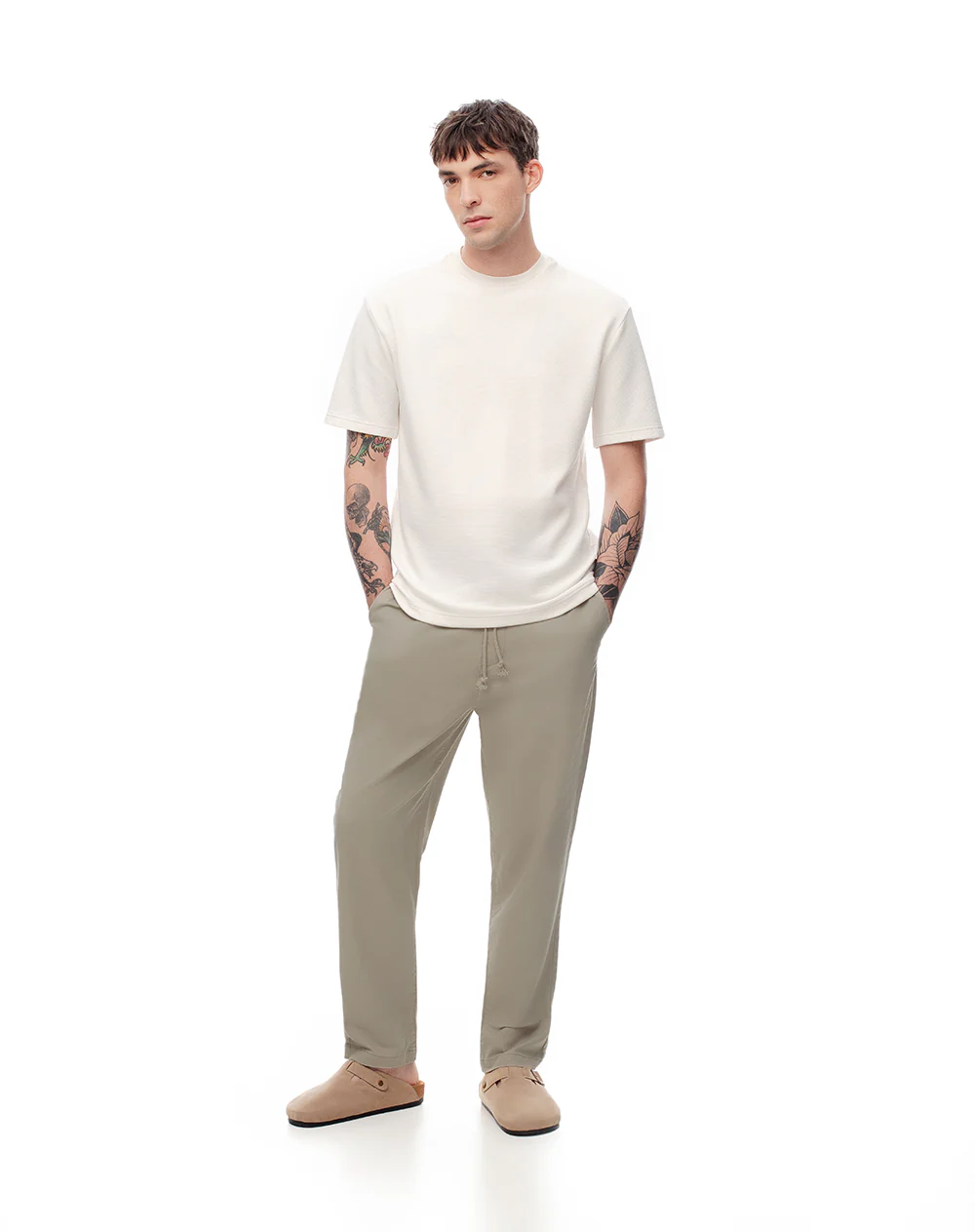 Pantalón regular drill algodón taupe hombre