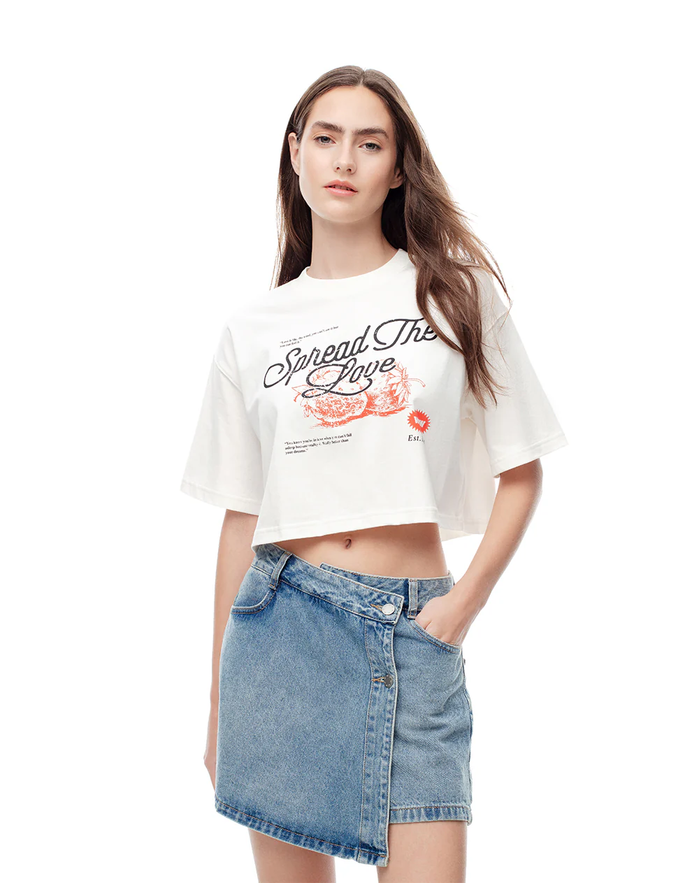 Camiseta crop regular algodón vainilla estampada mujer - Image 4