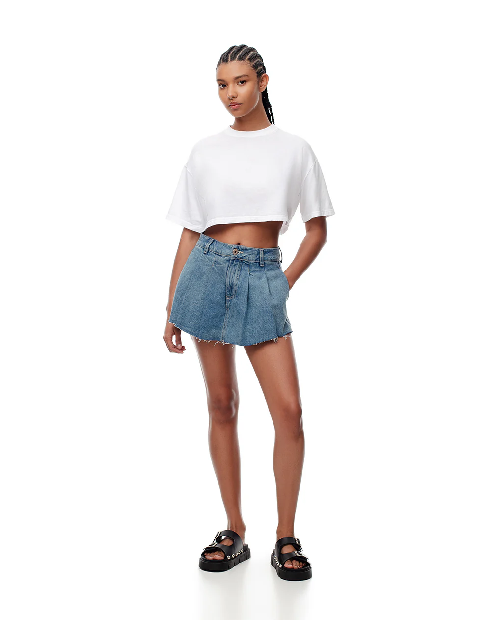Falda short tiro medio denim índigo medio mujer - Image 4