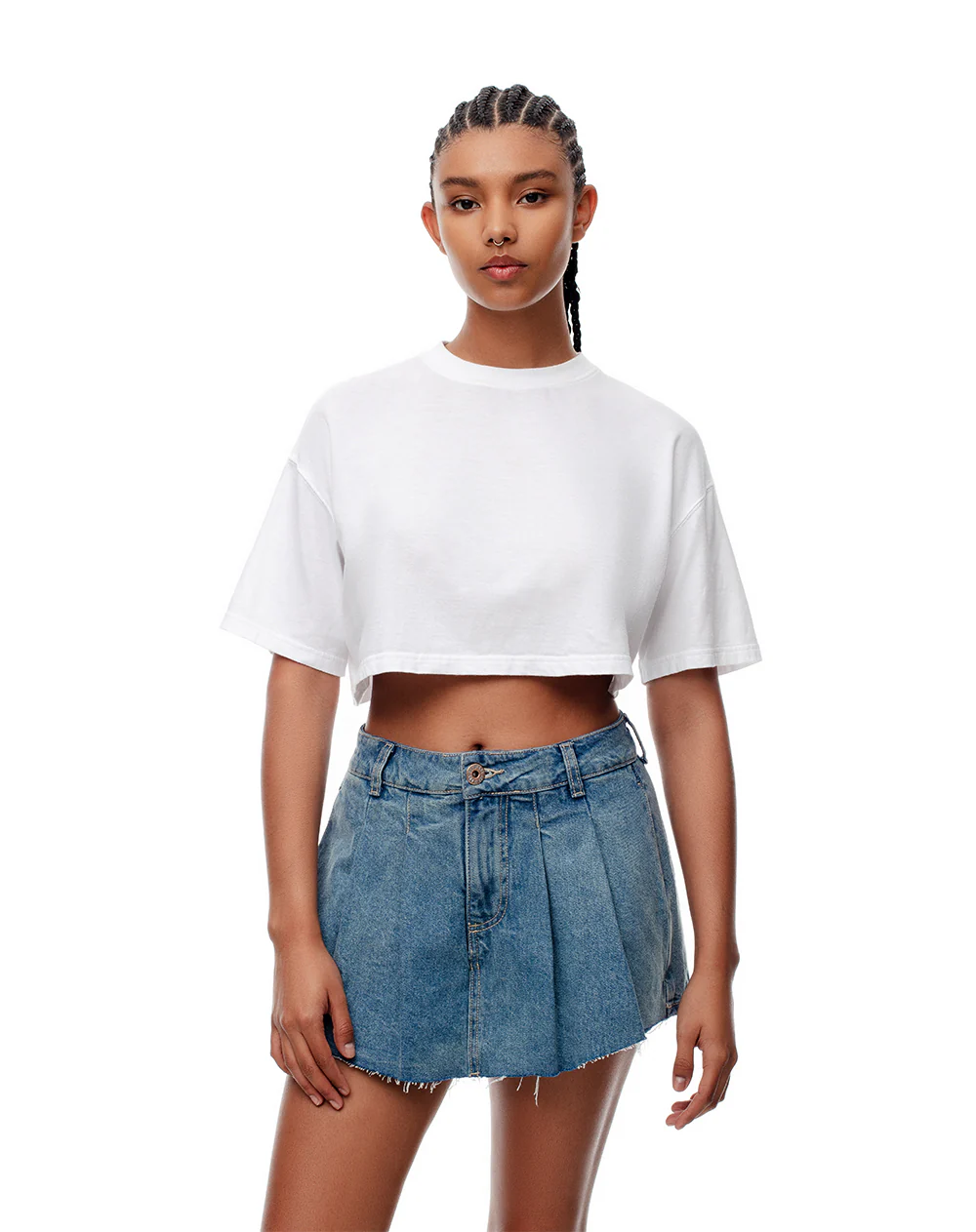 Falda short tiro medio denim índigo medio mujer - Image 5