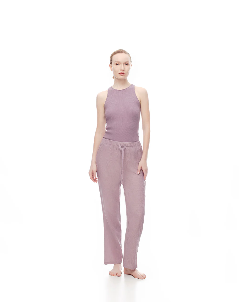 Camiseta esqueleto slim rib algodón lila mujer - Image 3