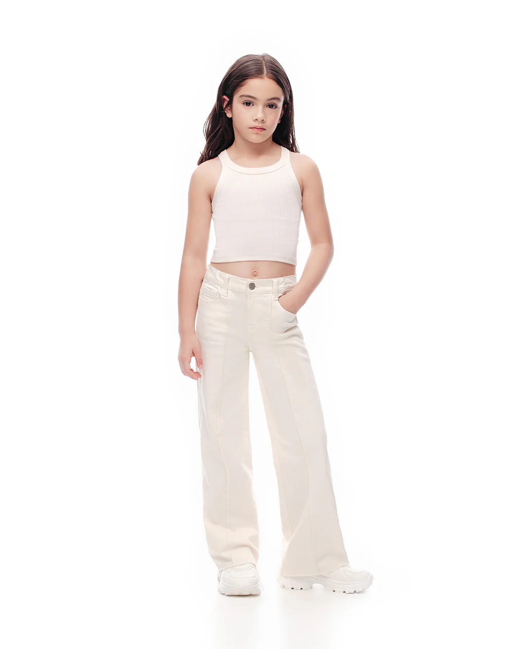 Crop top slim rib crema niña - Image 3