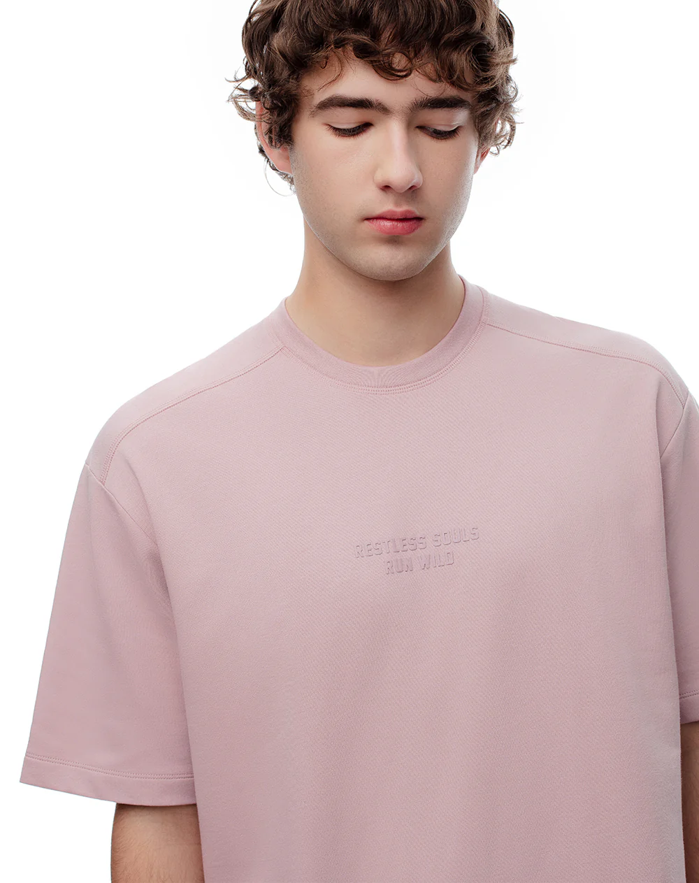 Camiseta oversize algodón palo rosa estampada hombre