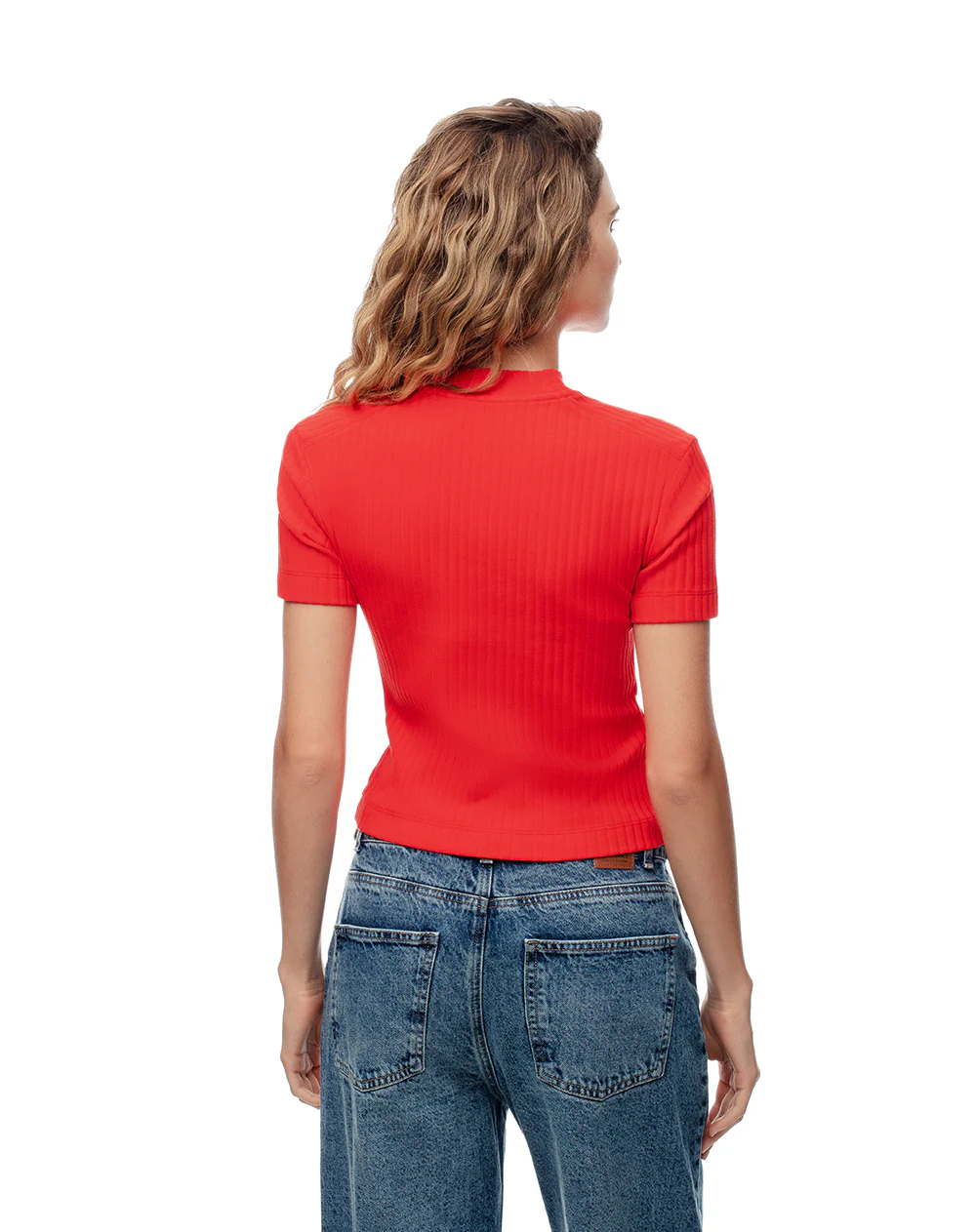 Camiseta crop slim algodón roja mujer - Image 3