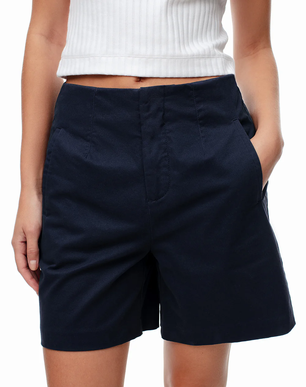 Short tiro alto alto algodón azul mujer - Image 3
