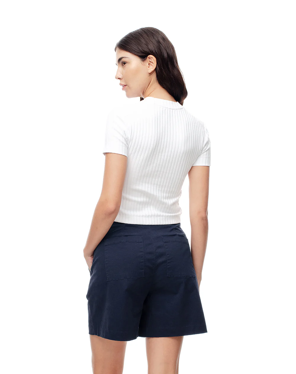 Short tiro alto alto algodón azul mujer - Image 4