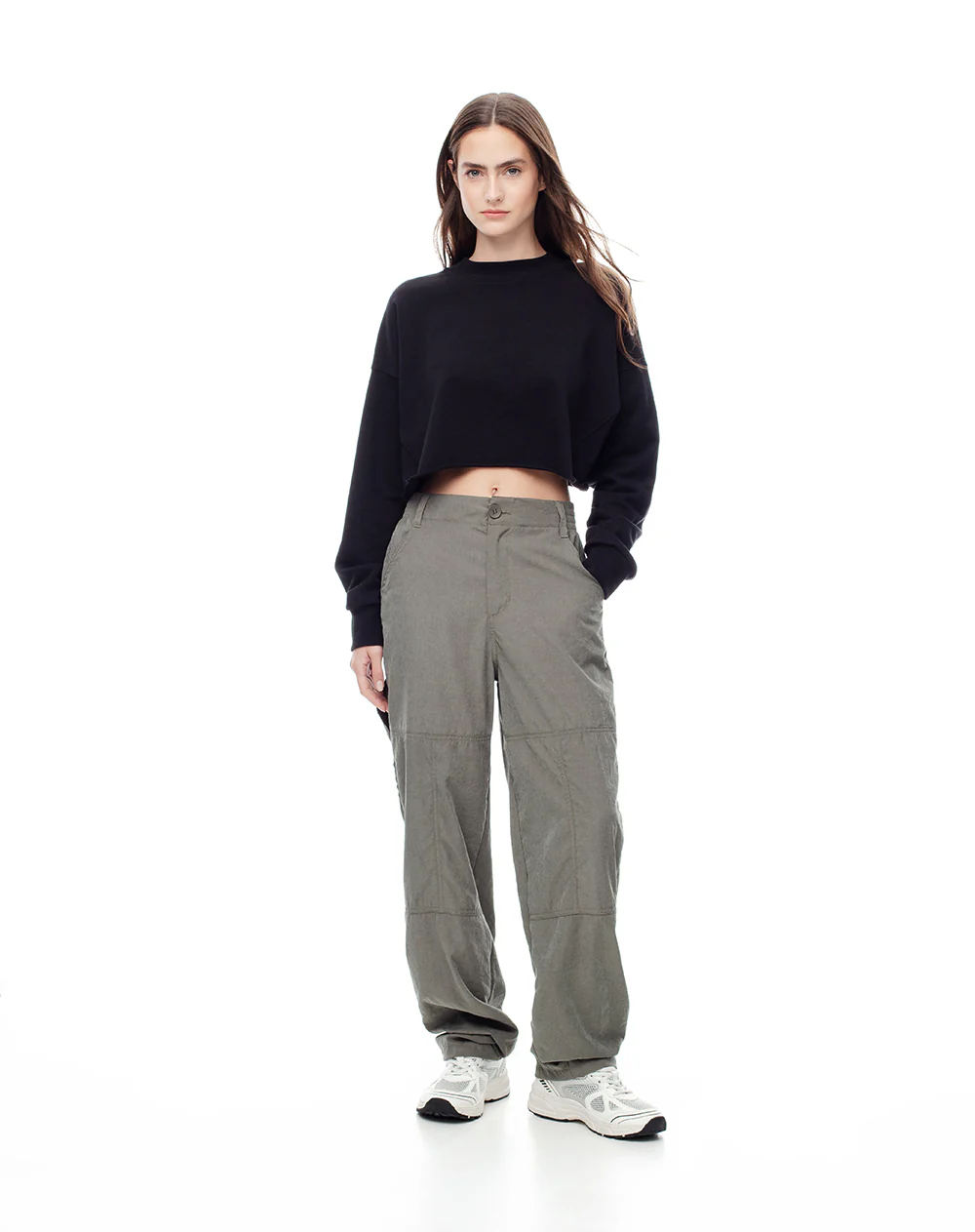 Pantalón recto tiro medio verde mujer
