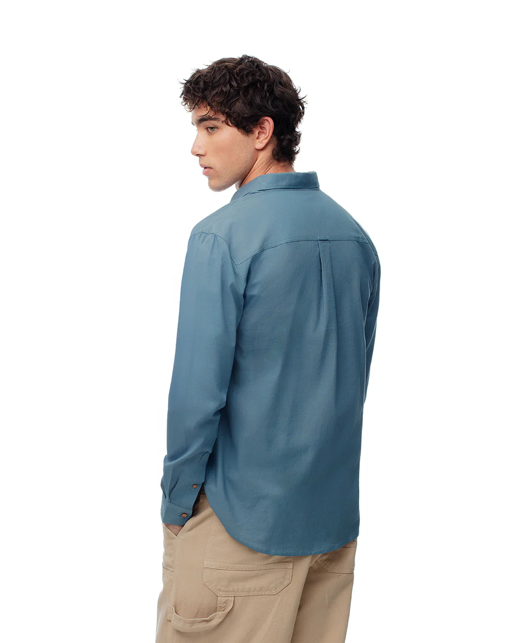 Camisa manga larga regular lino azul hombre - Image 2