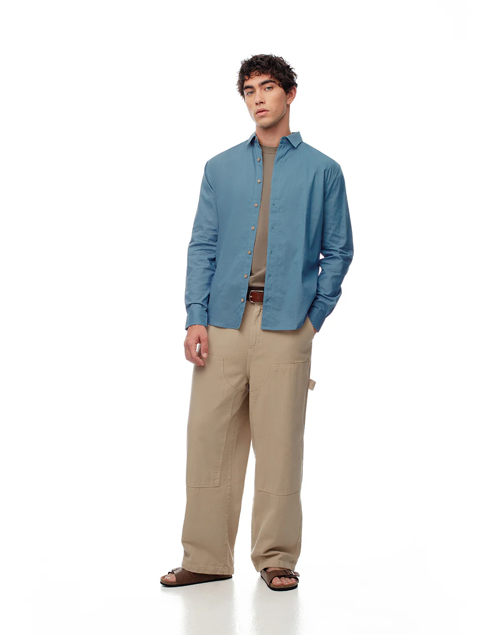 Camisa manga larga regular lino azul hombre - Image 4