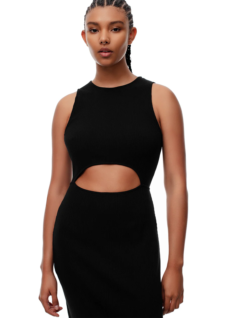 Vestido midi slim rib algodón negro mujer - Image 2