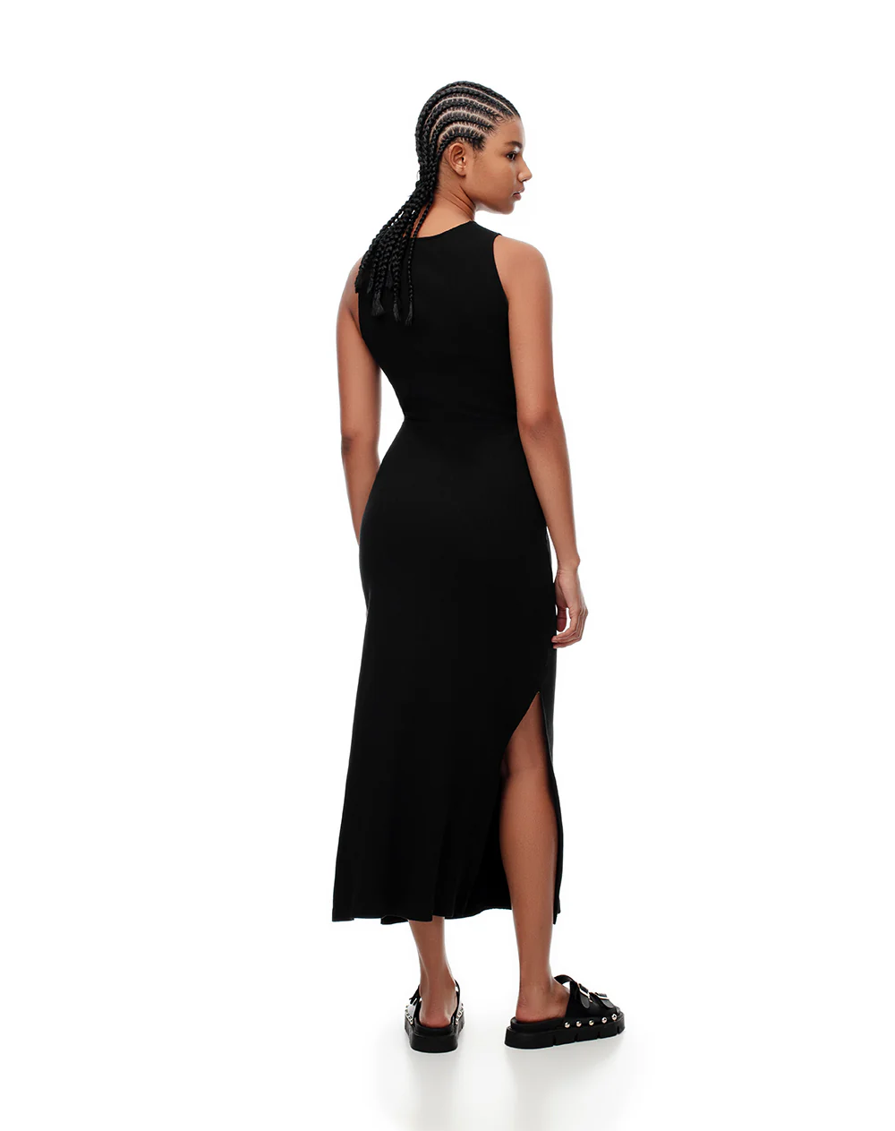 Vestido midi slim rib algodón negro mujer - Image 3
