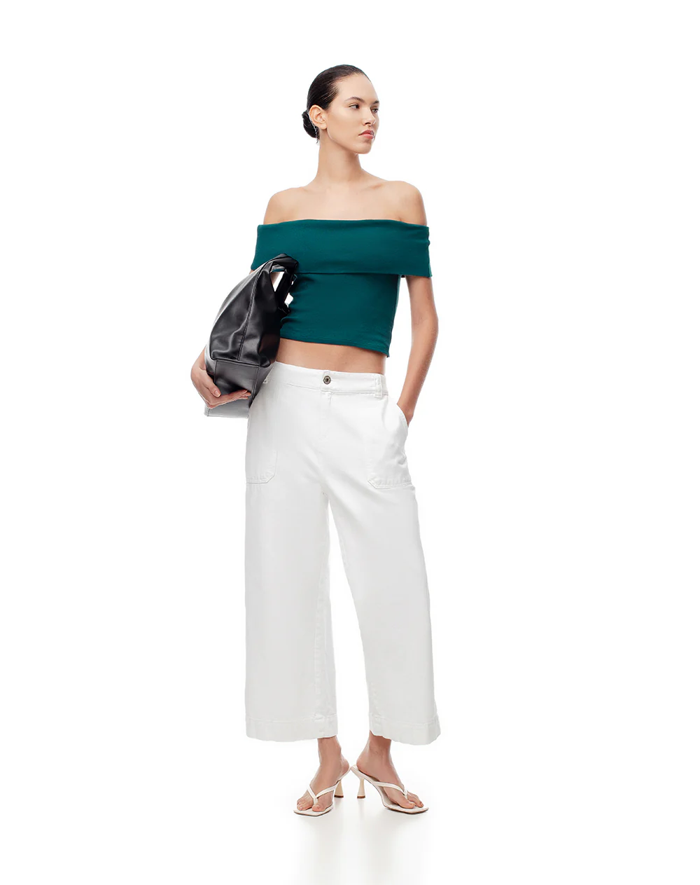 Top off-shoulder slim algodón verde mujer - Image 4