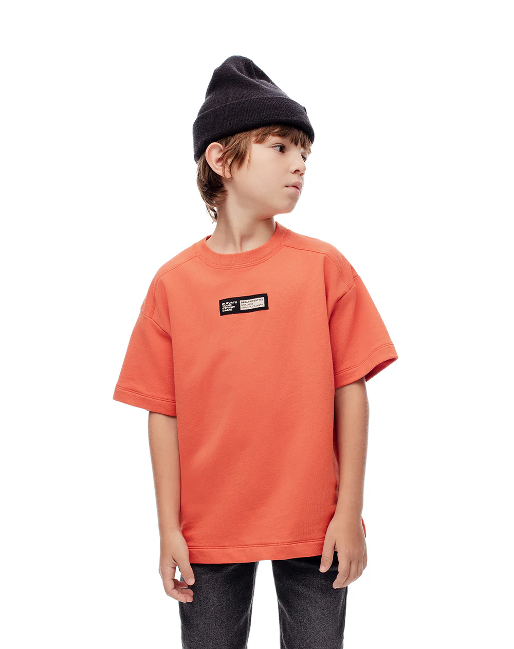 Camiseta oversize algodón naranja niño - Image 4