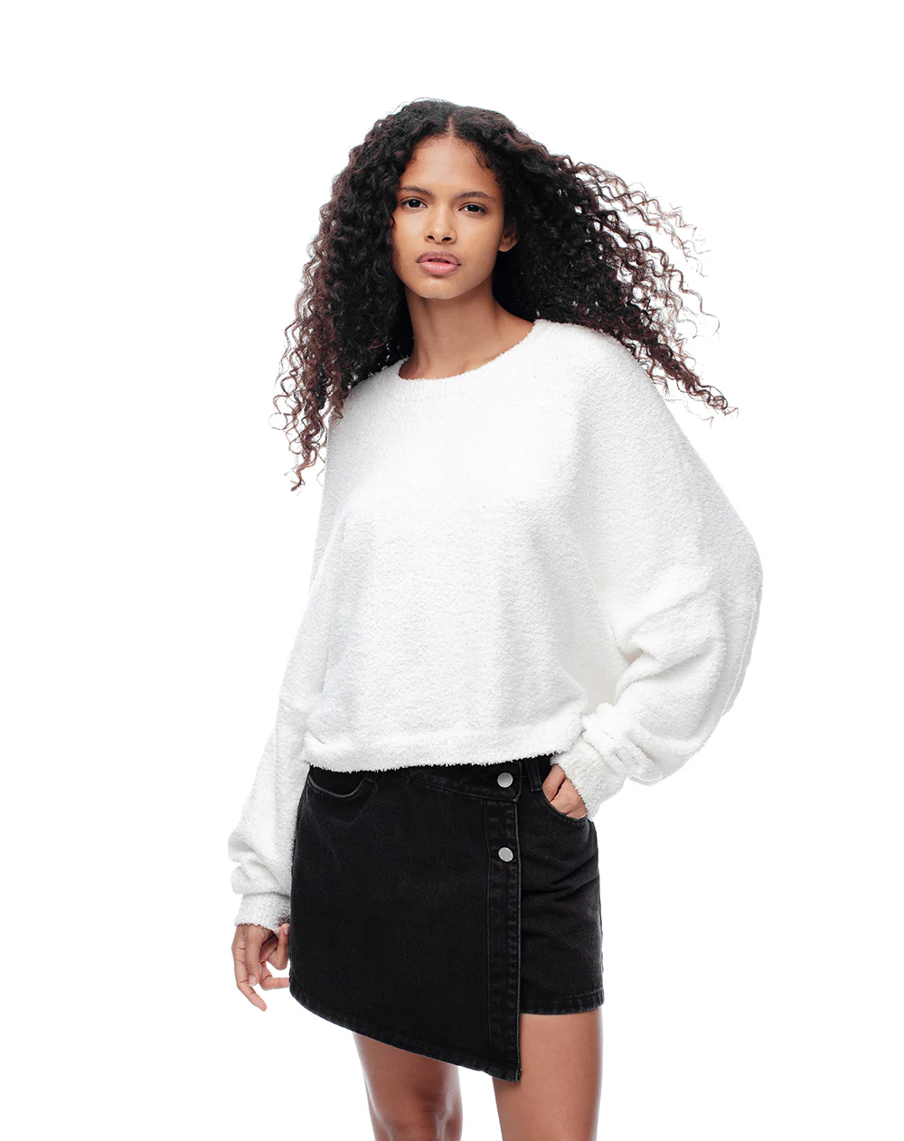 Falda short tiro alto denim negro mujer - Image 5