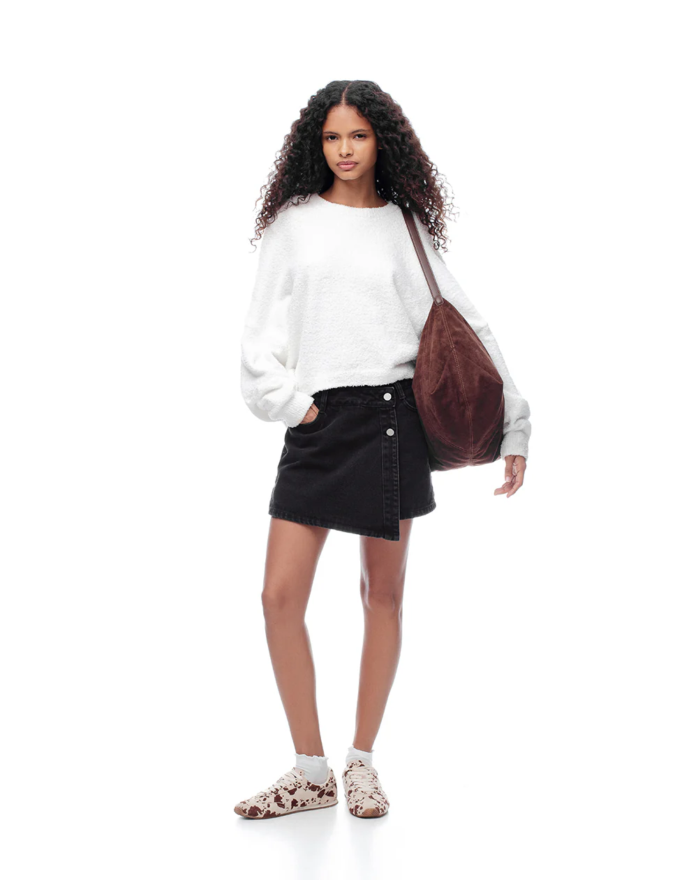 Falda short tiro alto denim negro mujer - Image 7