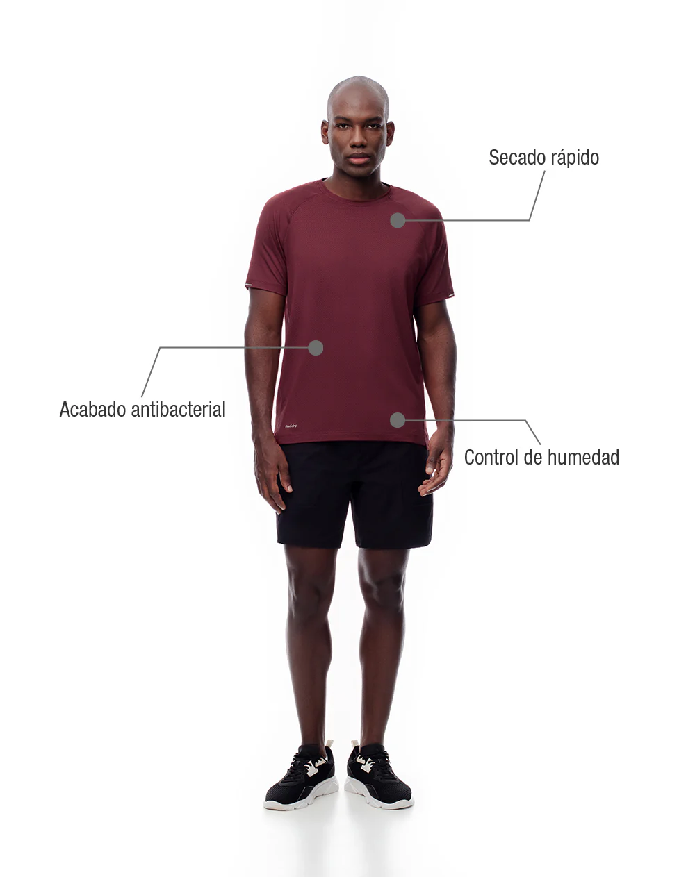 Camiseta deportiva control humedad vinotinto hombre - Image 2