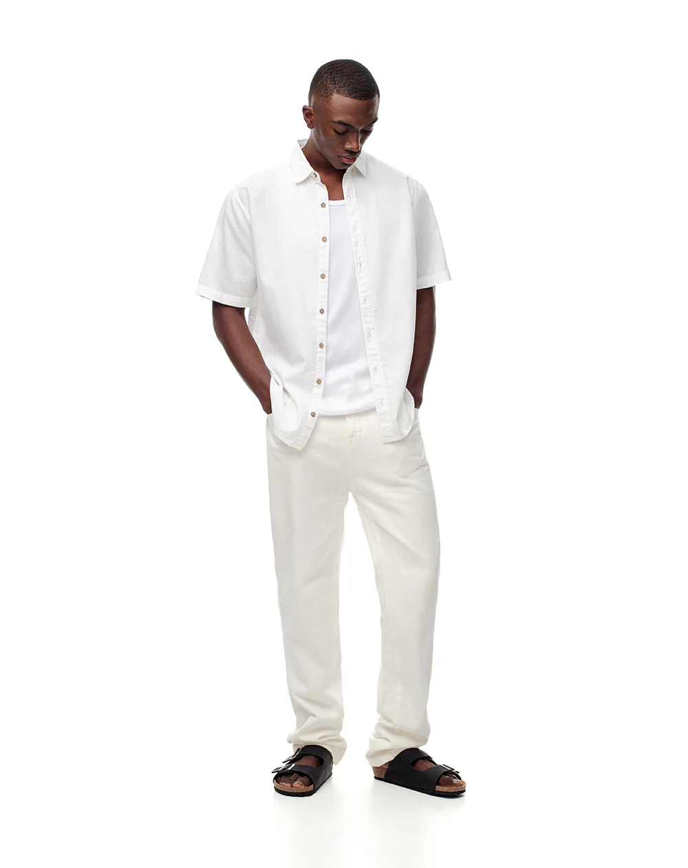 Camisa manga corta regular lino blanca hombre - Image 3