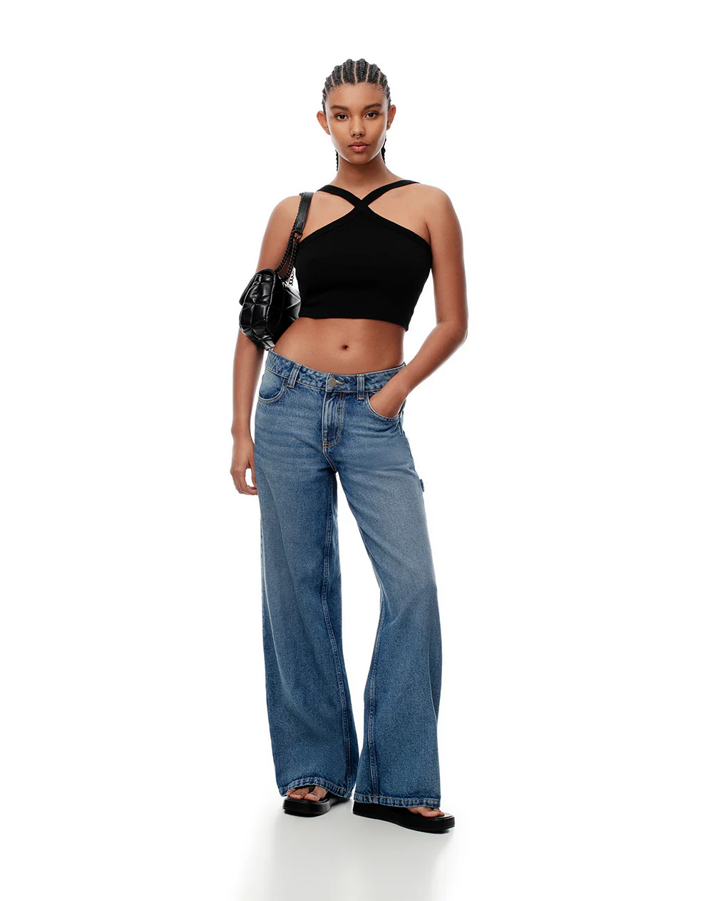 Crop top slim rib algodón negro mujer - Image 4