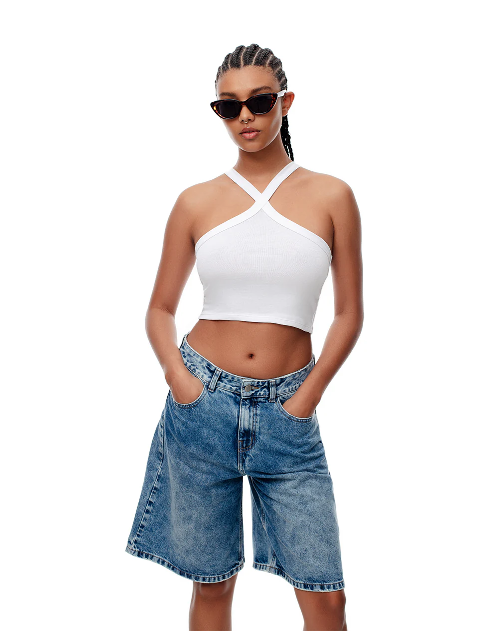 Crop top slim rib algodón blanco mujer - Image 3