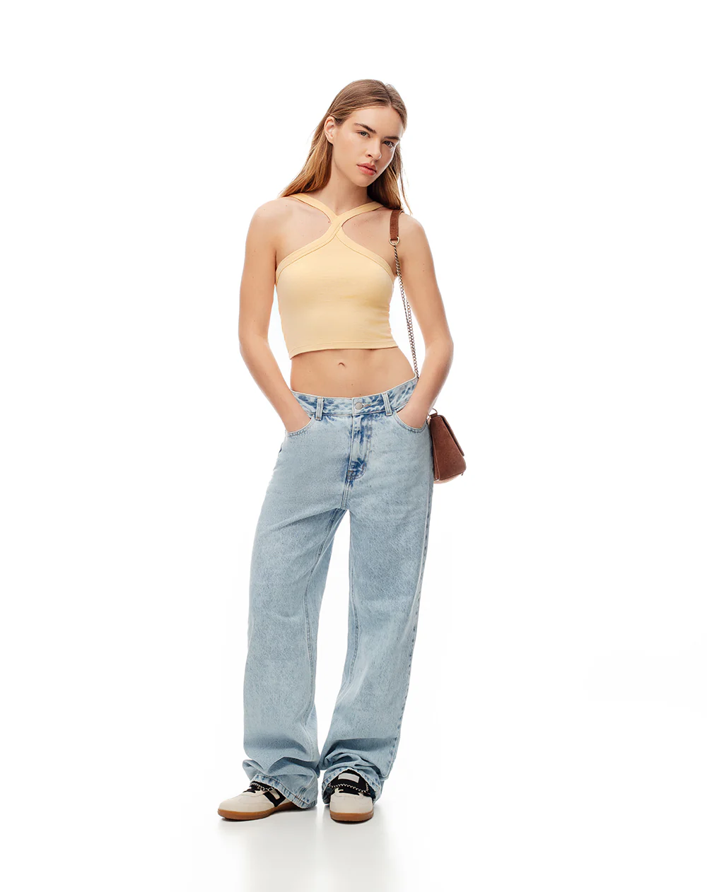 Crop top slim rib algodón amarillo mujer - Image 3