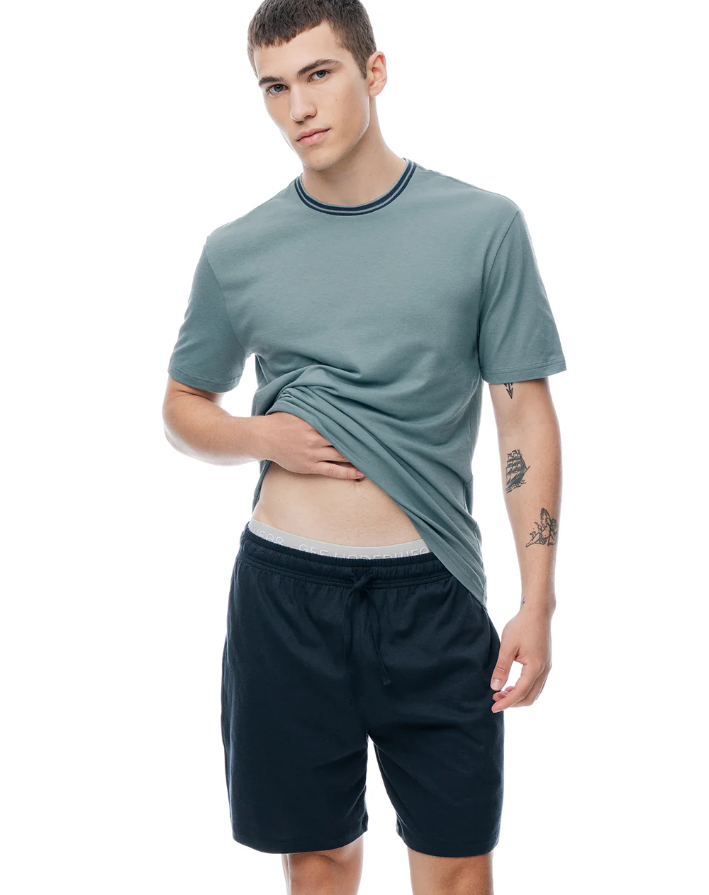Camiseta + bermuda de pijama algodón verde hombre - Image 6