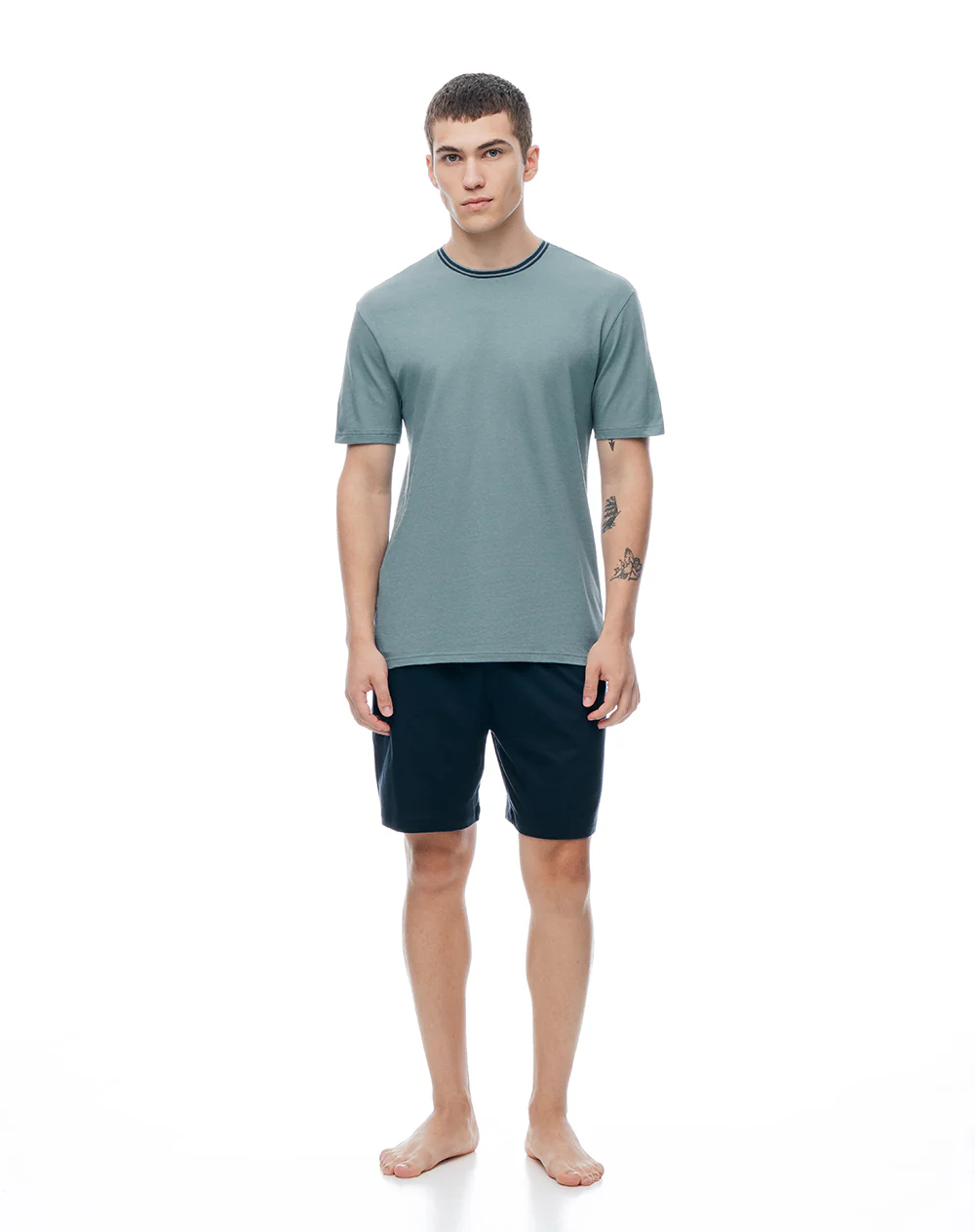Camiseta + bermuda de pijama algodón verde hombre - Image 7