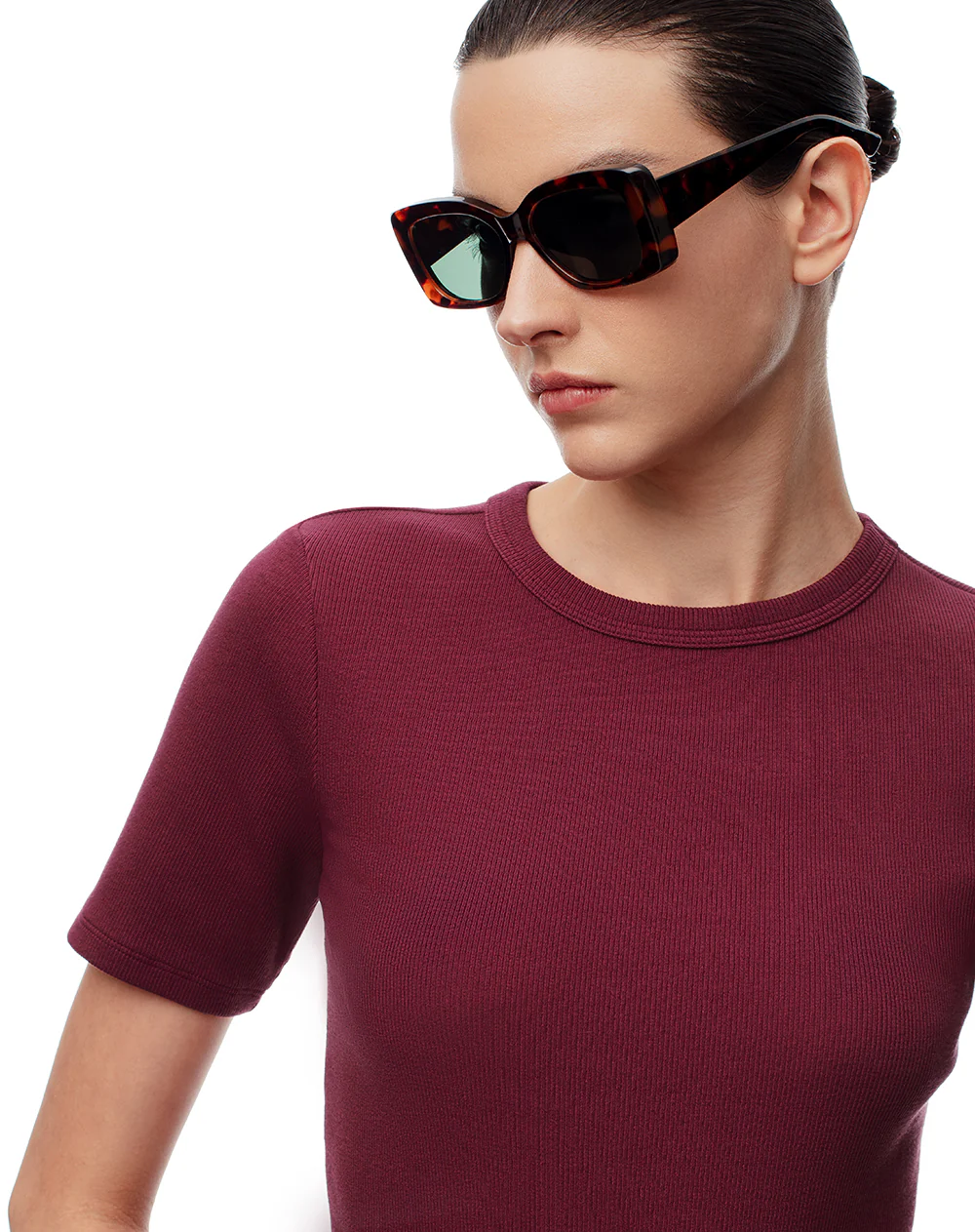 Camiseta slim rib algodón vinotinto mujer - Image 3