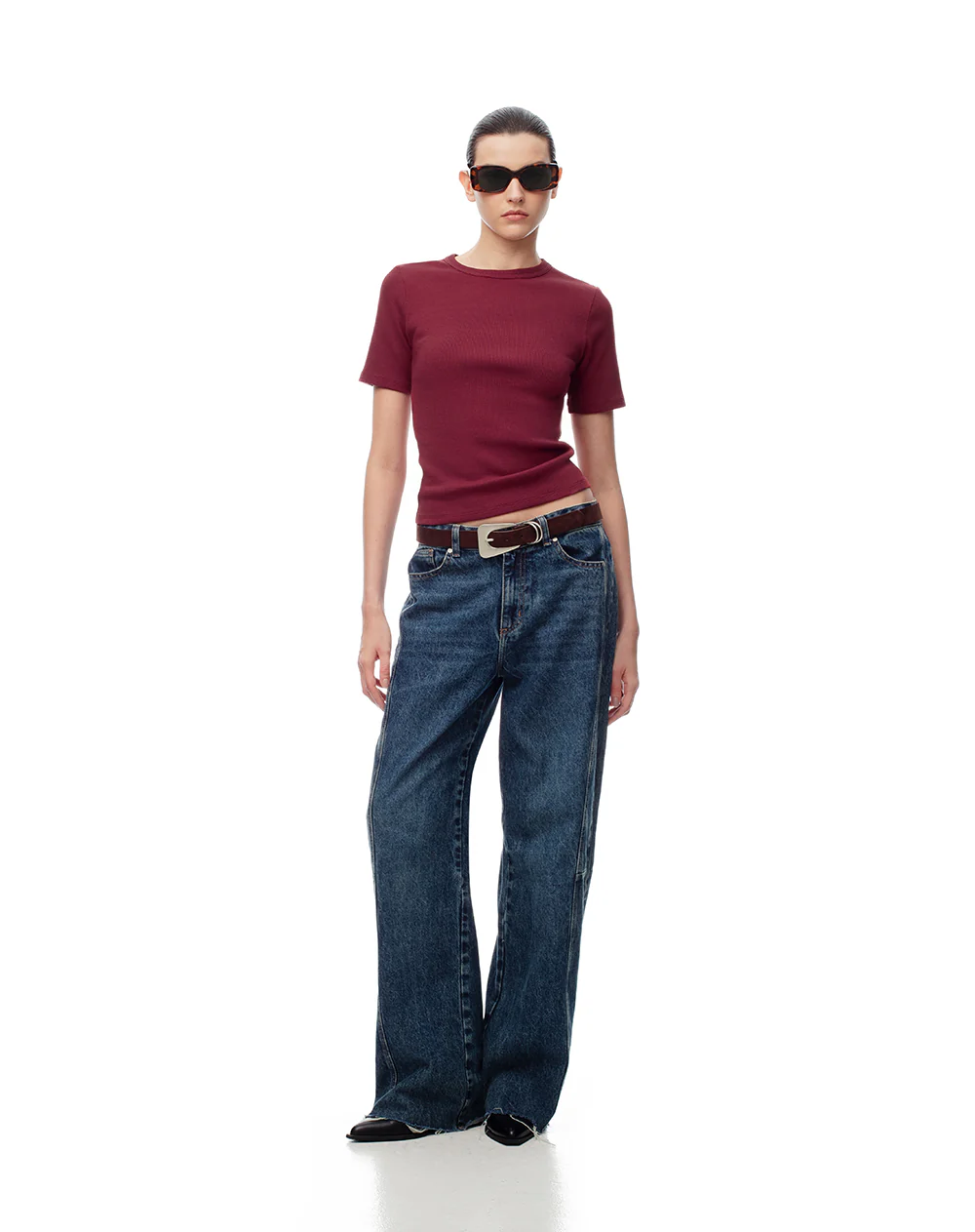 Camiseta slim rib algodón vinotinto mujer - Image 4